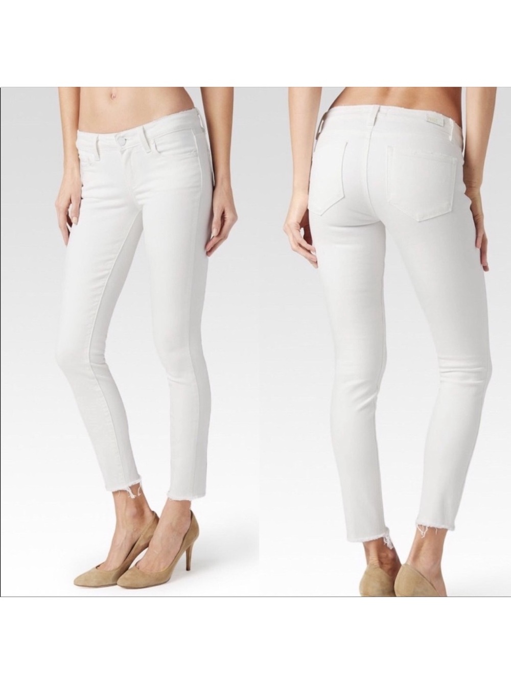 PAIGE White Cropped Raw-Hem Skinny Jeans